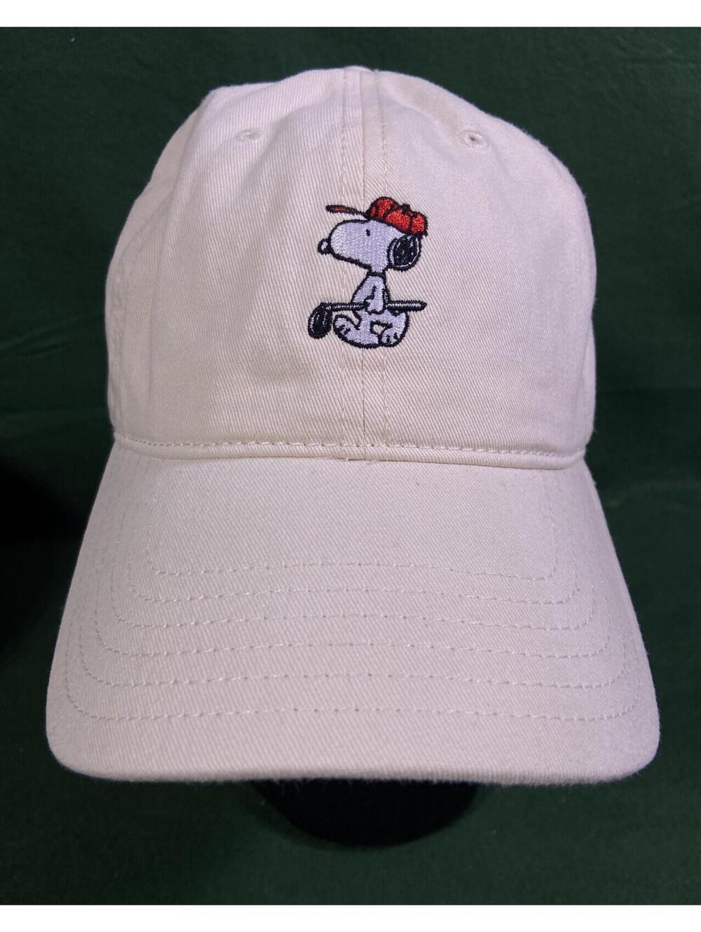 Snoopy Hat Men Tan Beige Golf Peanuts Washed Strap Back Dad Cap Preppy Old Money